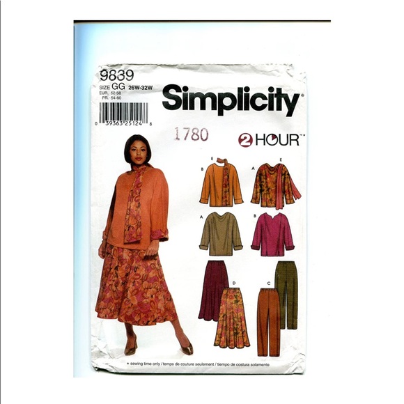 Simplicity | Other | Simplicity Sewing Pattern 9839 Size Gg 26w32w ...